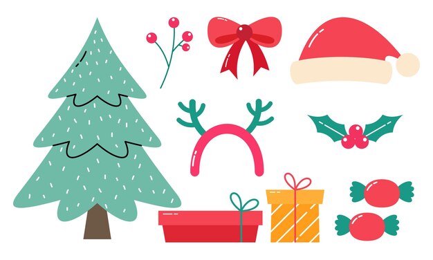Lindo dibujo a mano coloridos Doodles de Navidad Conjunto de elementos de Navidad Colección en estilo Doodle