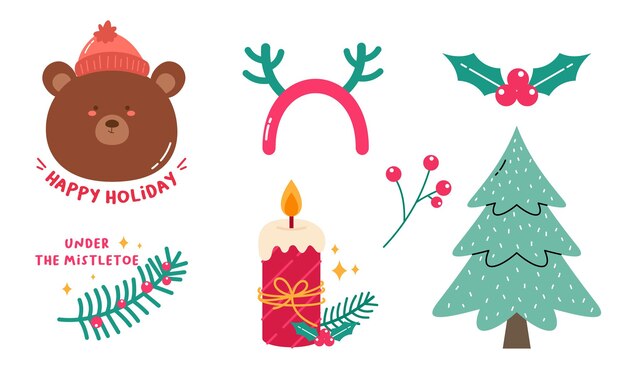 Lindo dibujo a mano coloridos Doodles de Navidad Conjunto de elementos de Navidad Colección en estilo Doodle