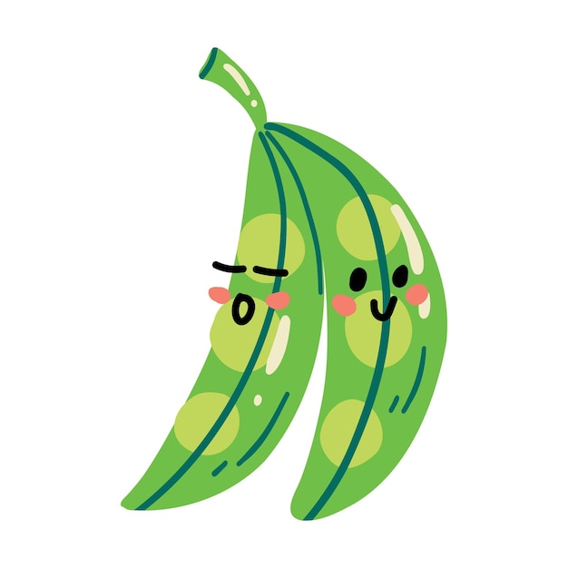 Vector lindo dibujo a mano de guisantes verdes sonrientes kawaii gracioso personaje de verduras para niños
