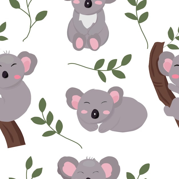 Lindo dibujo a mano del koala australiano sin costura