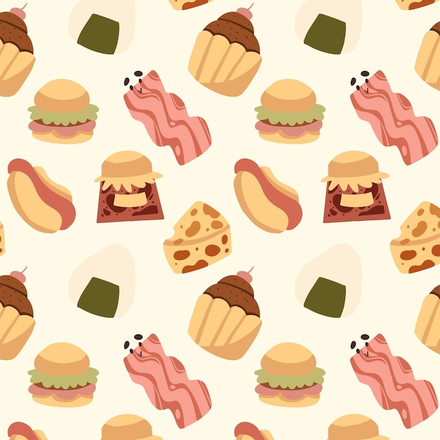 Lindo dibujo de mascota de comida chatarra y iconos de ilustración conjunto 2