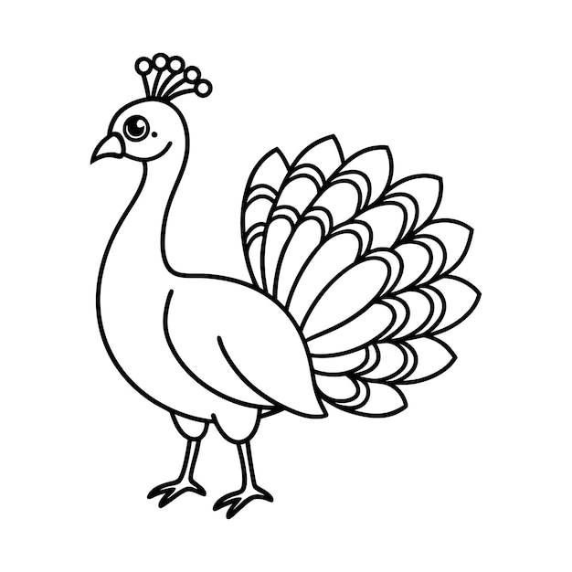 Lindo dibujo de pavo real en blanco y negro perfecto para colorear