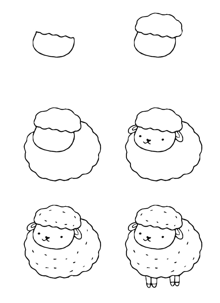 Vector lindo dibujo tutorial de ovejas para niños para colorear