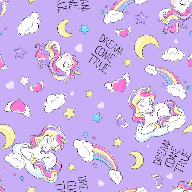 Lindo dibujo de unicornio durmiendo dulcemente Ilustración de moda en estilo moderno para ropa o telas