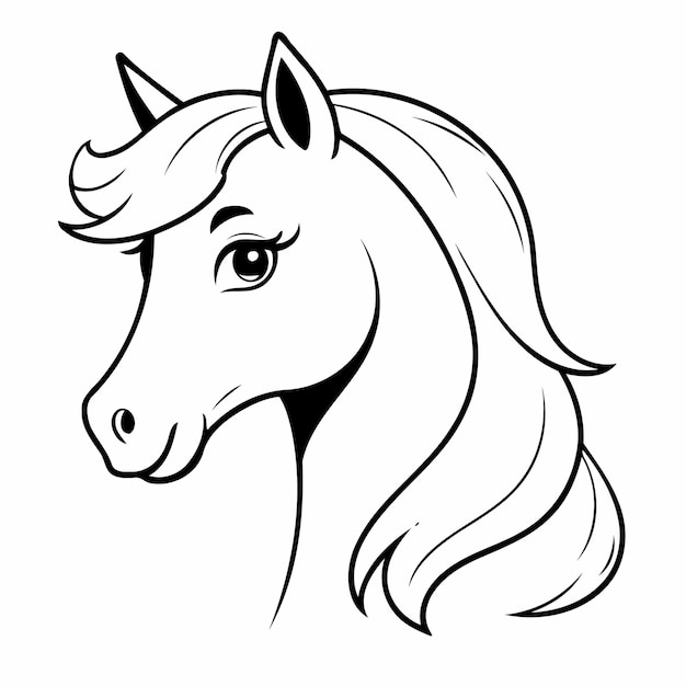 Lindo dibujo vectorial de caballos en blanco y negro para niños.