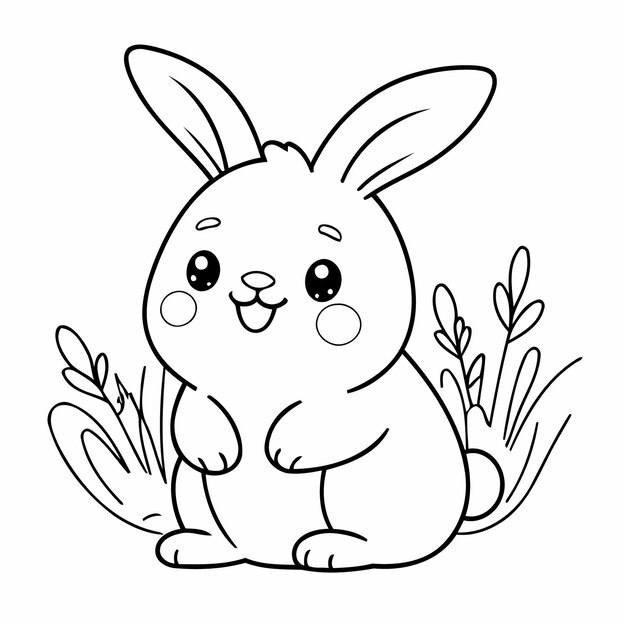 Vector lindo dibujo vectorial de conejo en blanco y negro para niños.