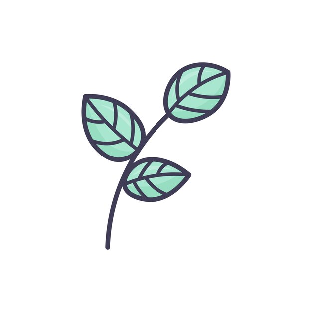 Lindo dibujo vectorial de una rama de hojas verdes aislada sobre un fondo blanco