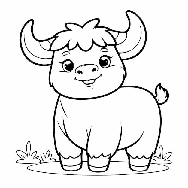 Lindo dibujo vectorial de Yak dibujado a mano para niños.