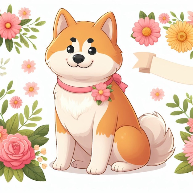 El lindo dibujos animados de akita inu dog con fondo blanco de estilo vectorial