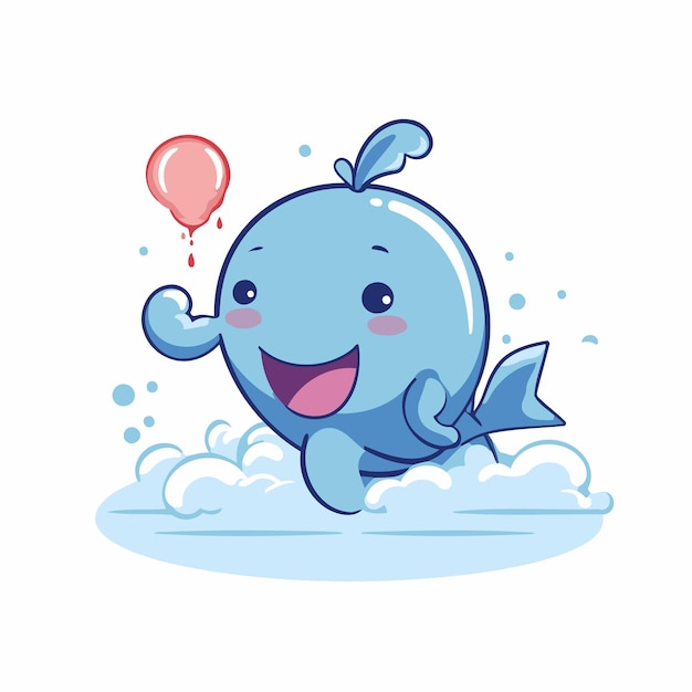 Lindo dibujos animados de ballena azul nadando en el agua ilustración vectorial