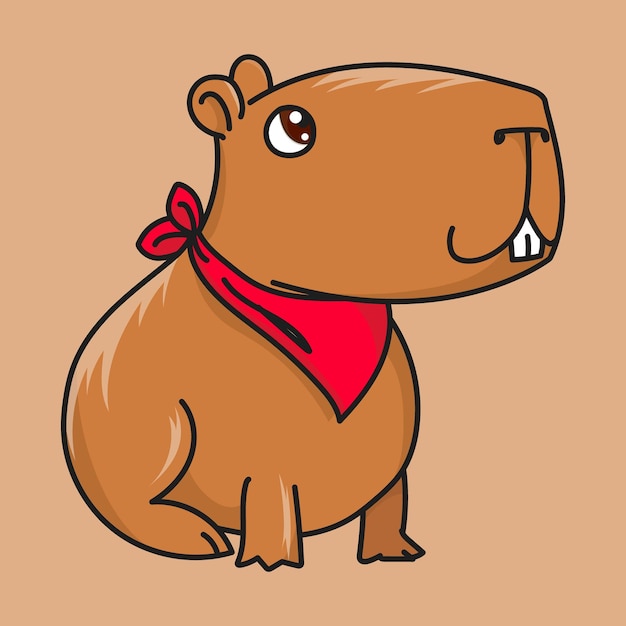 El lindo dibujos animados de Capybara con bandana roja