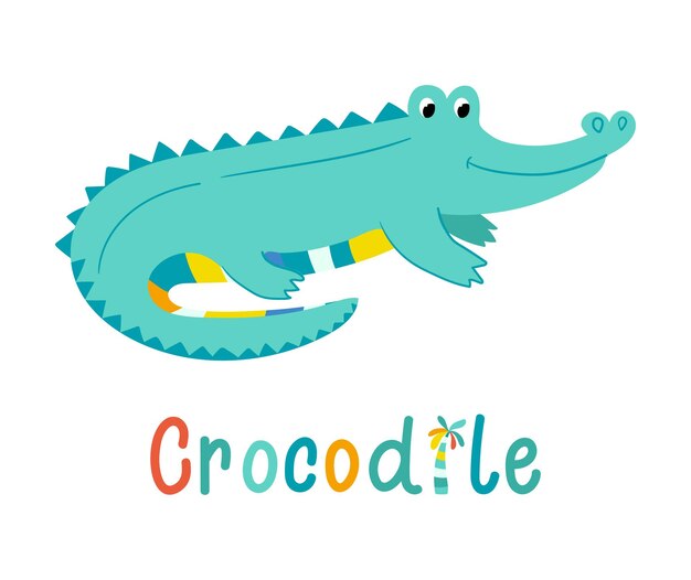 Lindo dibujos animados de cocodrilo dibujados a mano ilustración vectorial aislado en fondo blanco