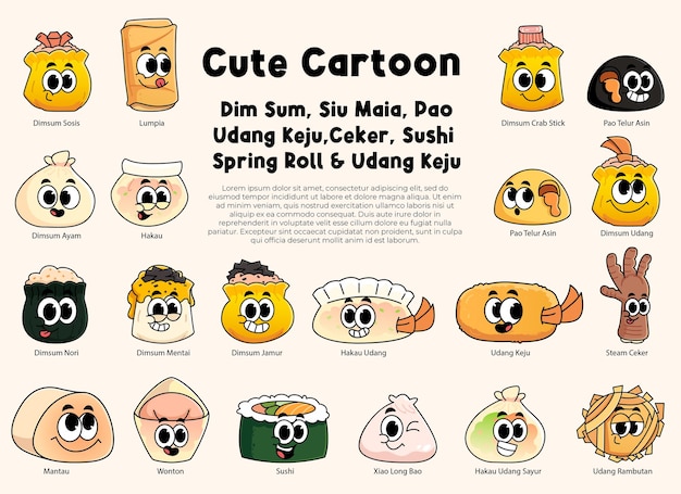 El lindo dibujos animados Dim Sum y Siu Mai