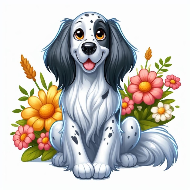 Vector lindo dibujos animados de perros setter ingleses con fondo blanco de estilo vectorial