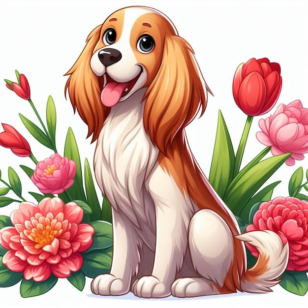 Lindo dibujos animados de perros setter ingleses con fondo blanco de estilo vectorial