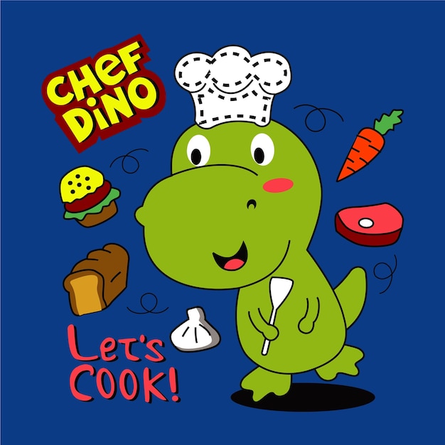lindo dino el cocinero diseño de dibujos animados vector ilustración