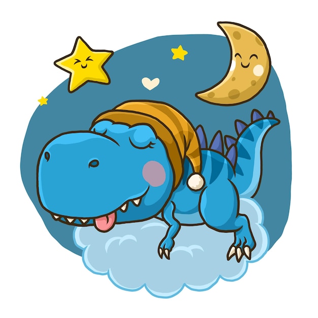 Vector lindo dino durmiendo en la luna aislada sobre fondo blanco.