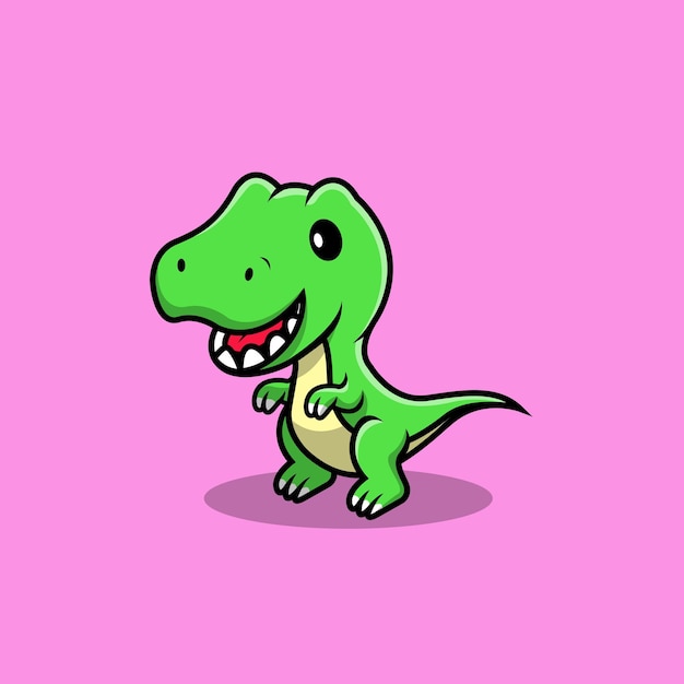 lindo, dino, sonriente, caricatura, vector, icono, ilustración