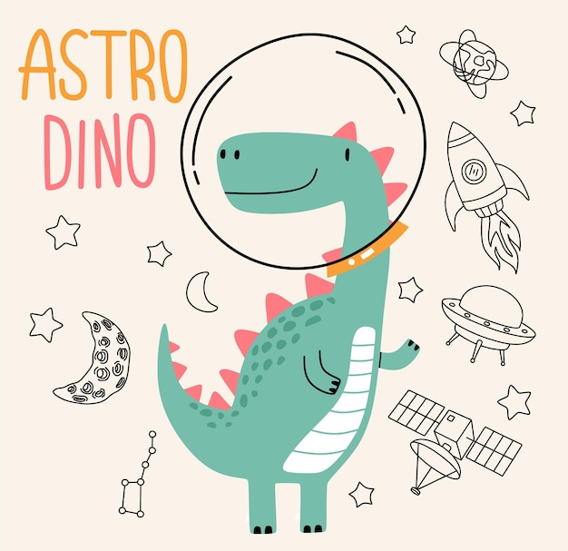 lindo dino volando en el espacio.