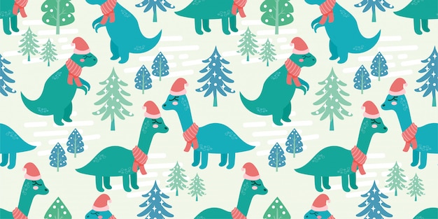 Lindo dinosaurio animal de patrones sin fisuras doodle dinosaurios invierno