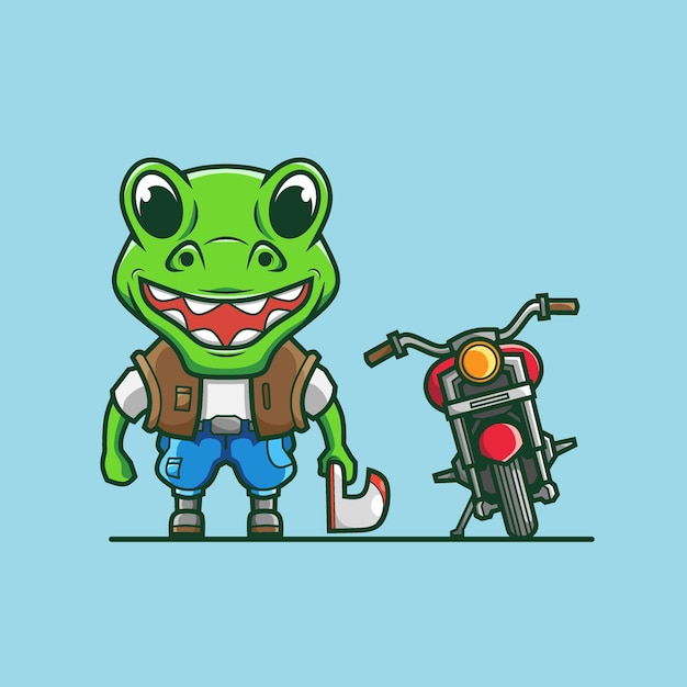 Lindo dinosaurio ciclista y personaje de motocicleta.