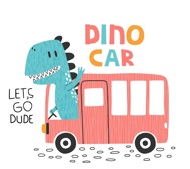 lindo dinosaurio con coche.