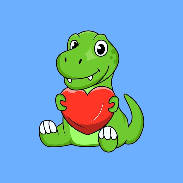 Lindo dinosaurio con gran corazón cartoon sticker vector ilustración