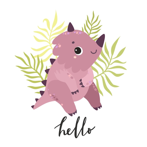 Lindo dinosaurio hola Dino de dibujos animados Animal divertido
