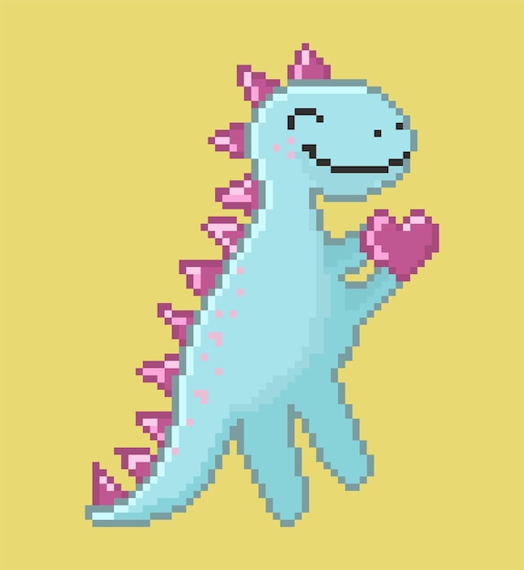 Lindo dinosaurio pixel con corazón