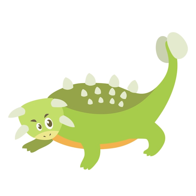 Lindo dinosaurio plano sobre un fondo blanco Dinosaurio de divertidos dibujos animados aislado sobre fondo blanco