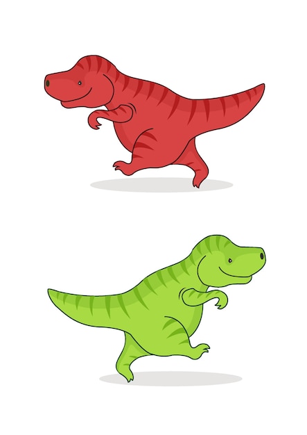 El lindo dinosaurio T-Rex de dibujos animados rojo verde