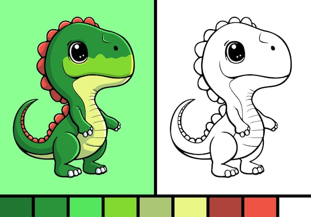 Lindo dinossaur rex ilustración de dibujos animados en el estilo de página para colorear animal salvaje