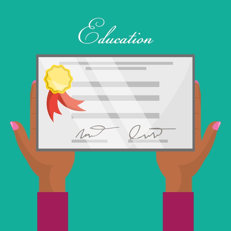 Vector lindo diploma de graduación en las manos