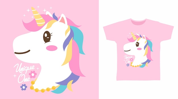 Vector lindo diseño de arte de camiseta de dibujos animados de unicornio