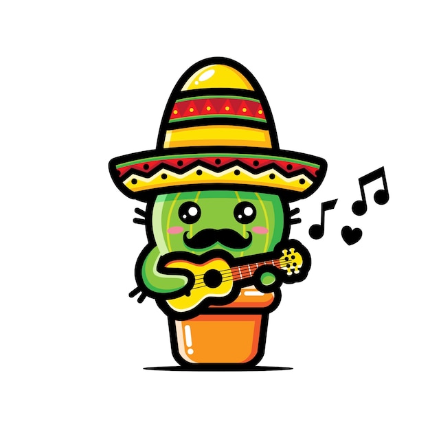 Lindo diseño de cactus tocando el ukelele