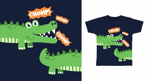 Vector lindo diseño de camiseta de cocodrilo chomp