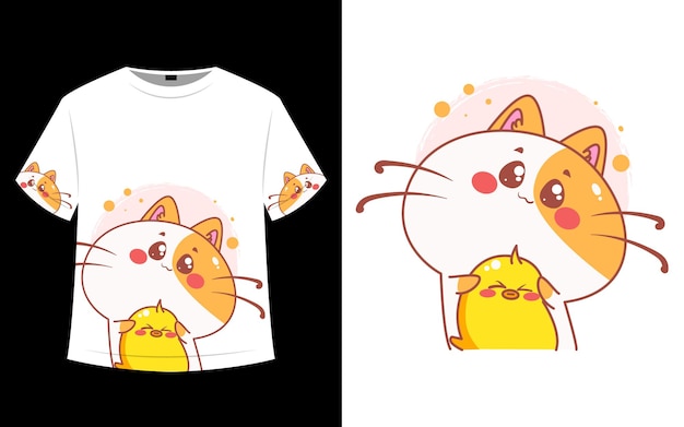 Vector lindo diseño de camiseta con gatito