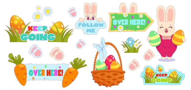 Lindo diseño de caza de huevos de Pascua colección de ilustraciones planas Vector huevos de conejo huellas de conejo visón
