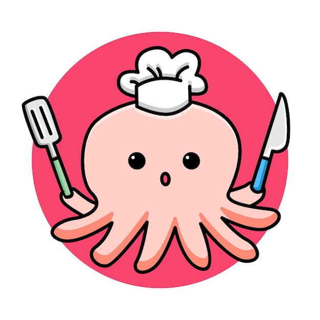 Lindo diseño de dibujos animados de pulpo chef