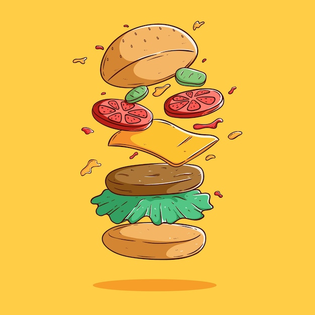 Lindo diseño flotante de queso de hamburguesa