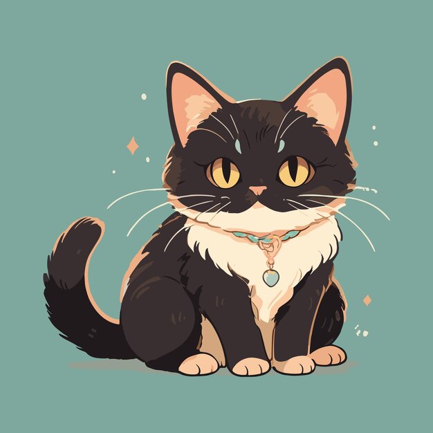 Un lindo diseño de gato de dibujos animados con una pajarita y una mirada curiosa