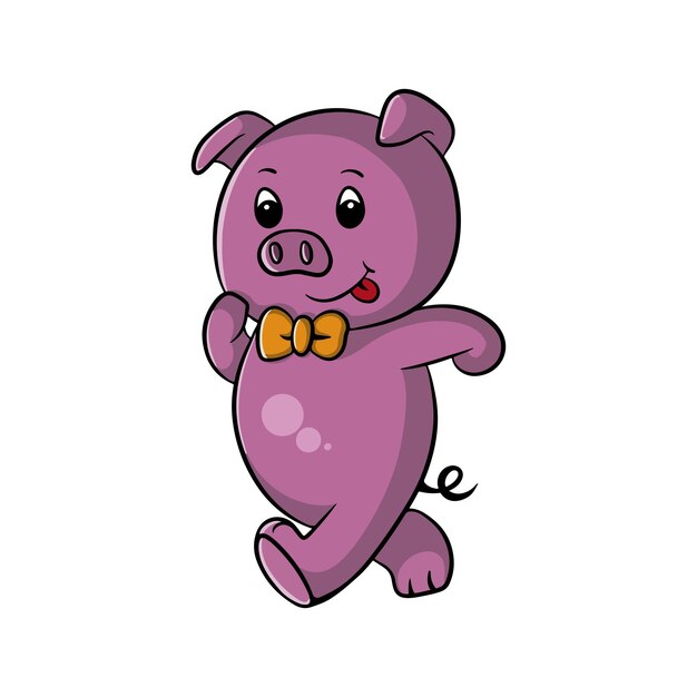 Lindo diseño de ilustración de dibujos animados de cerdo con corbata está caminando casualmente