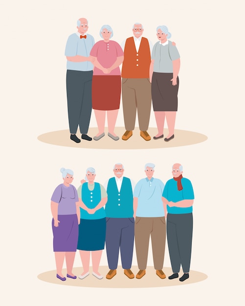 Vector lindo diseño de ilustración de personas mayores, grupo de abuelas y abuelos