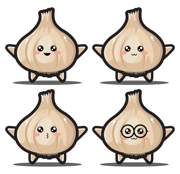 Lindo diseño de kawaii de ajo de dibujos animados premium