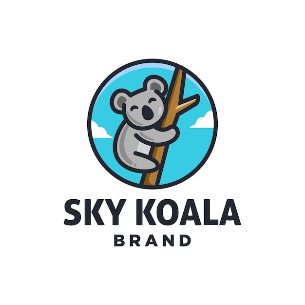 lindo diseño de logotipo koala diseño vectorial icono koala durmiendo en un árbol Diseño de ilustración con nube