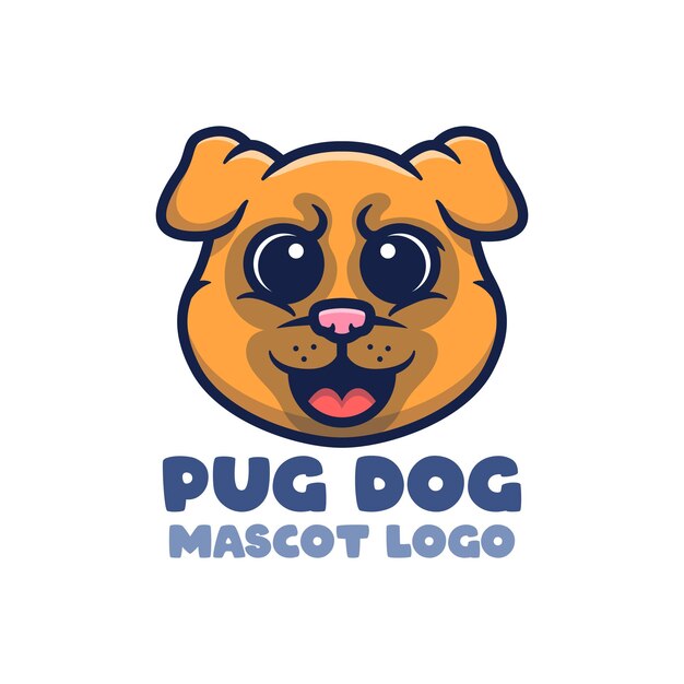 Lindo diseño de logotipo de mascota pug