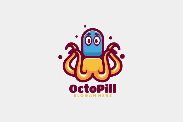 lindo diseño de logotipo de plantilla de vector de píldora de pulpo