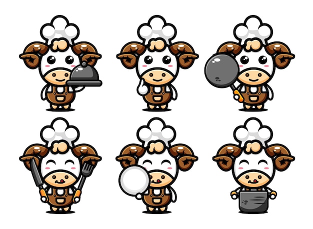 Lindo diseño de personaje de chef de oveja con equipo de cocina