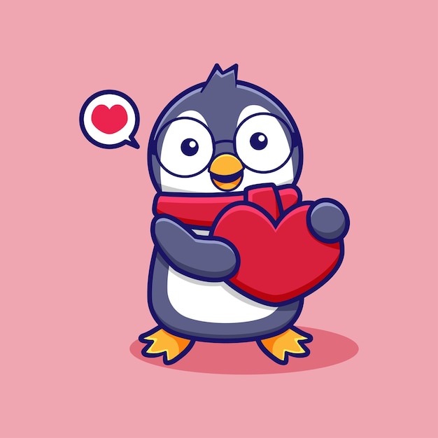 Lindo diseño de pingüino de dibujos animados con amor