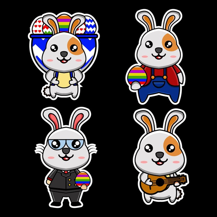 Vector lindo diseño vectorial ilustración mascota paquete conejo feliz pascua